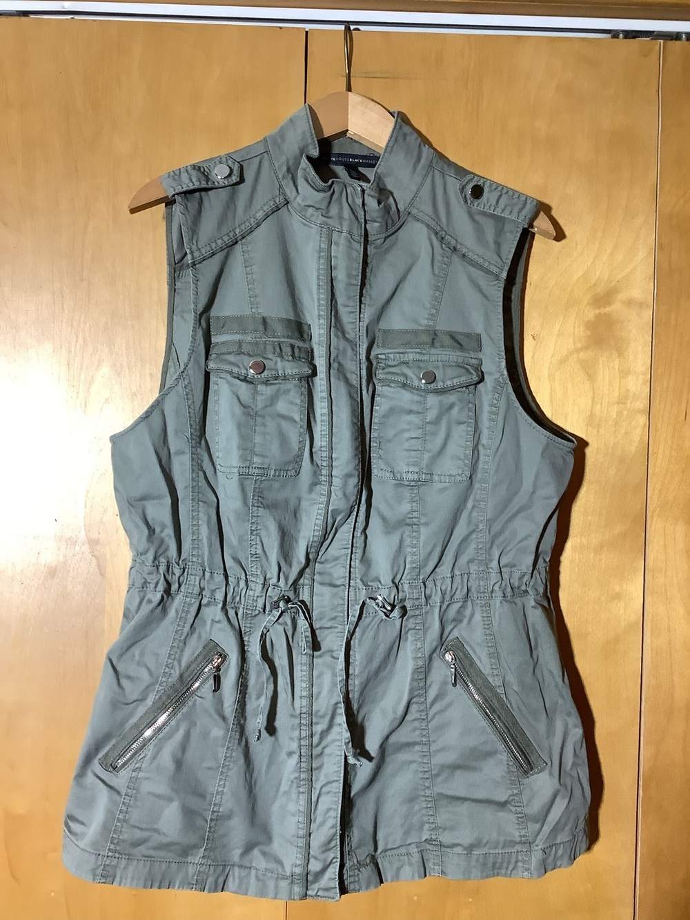 White House Black Market olive green vest, size large